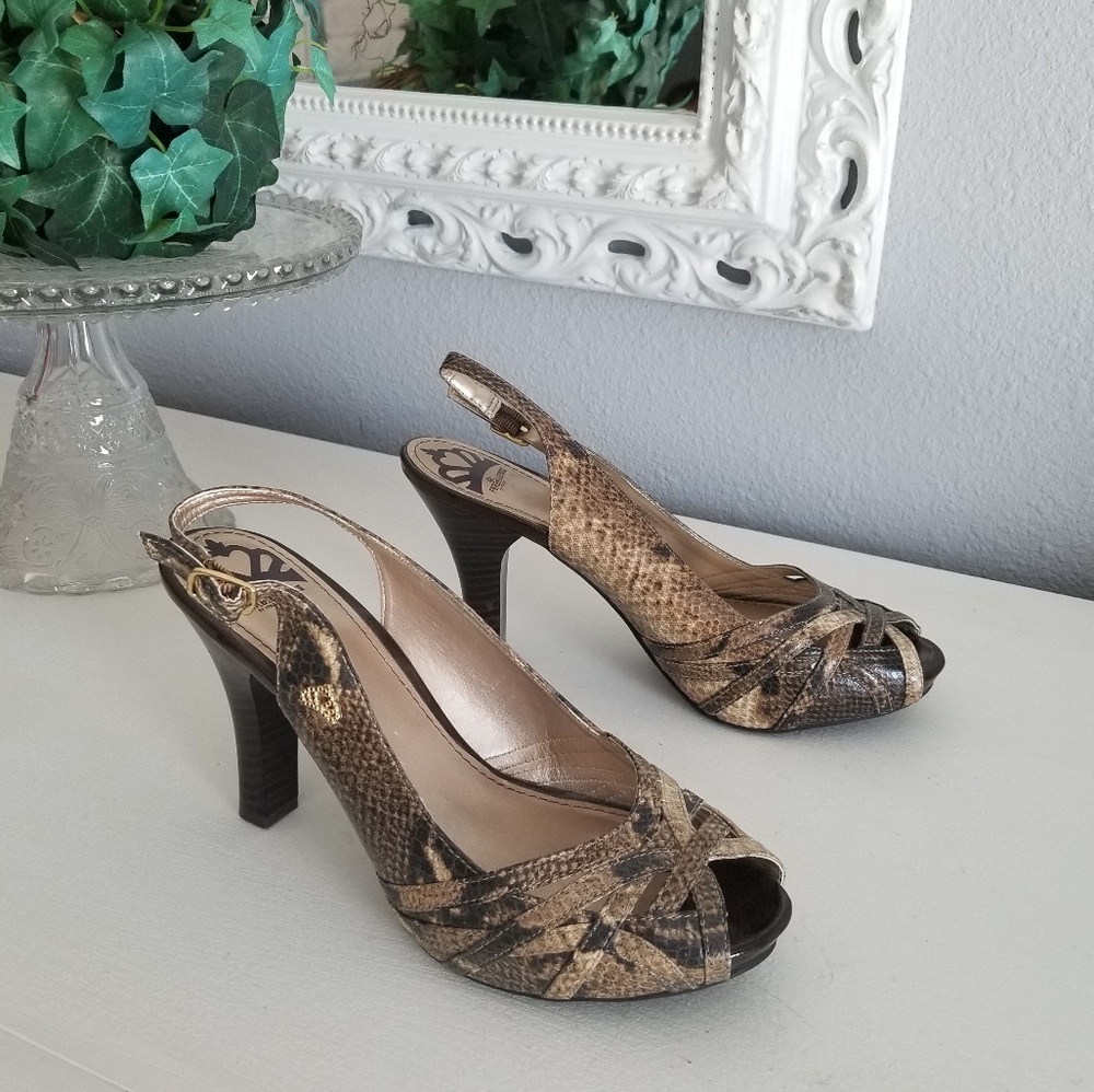 Fergalicious Brown Snakeskin Slingback heels